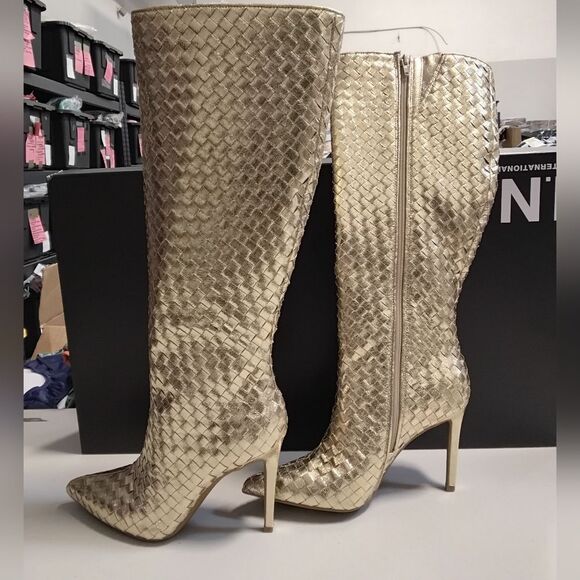 INC International Concepts Shoes - INC International Concepts Savon Gold Woven Heeled Boots